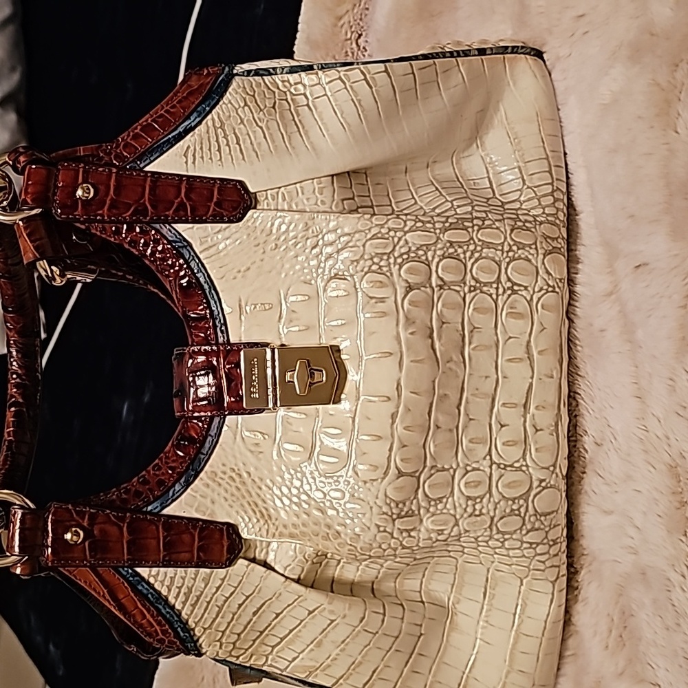 Brahmin Ivory and Mahogany Croc-Embossed Hobo - Picture 10 of 11